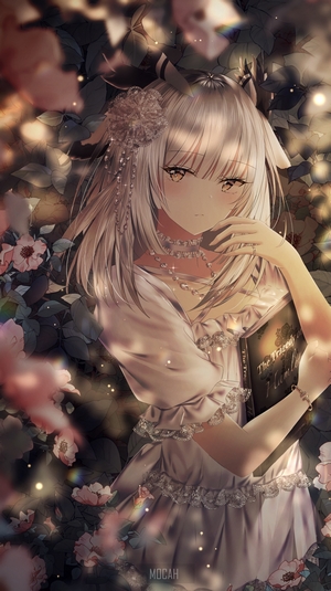 Elegant Anime Girl in Floral Setting
