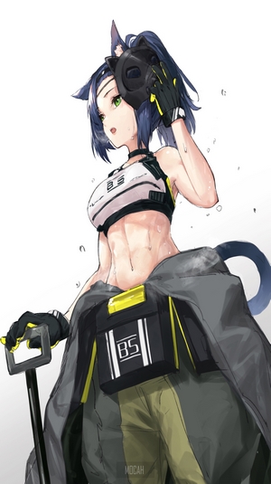 Anime girl with cat ears and abs