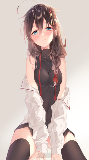 Anime girl in swimsuit and jacket