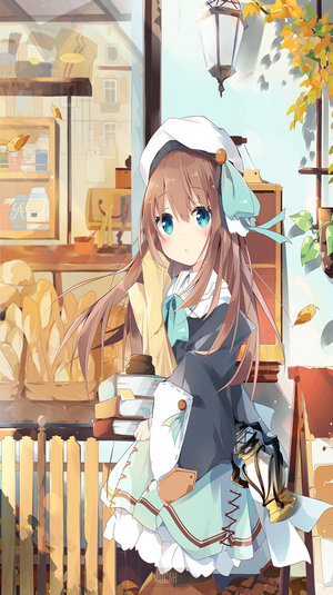 Anime girl with blue eyes and brown hair wearing a hat