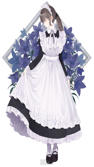 Anime girl in maid outfit with blue flowers