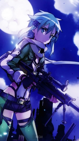 Sinon from Sword Art Online Alternative: Gun Gale Online with sniper rifle