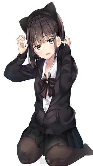 Anime girl with cat ears and black hoodie