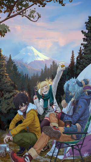 Himiko Toga, Dabi, and Shigaraki Tomura from Boku no Hero Academia camping