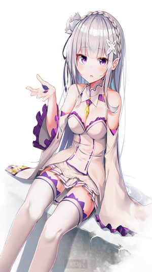 Emilia from Re: Zero sitting
