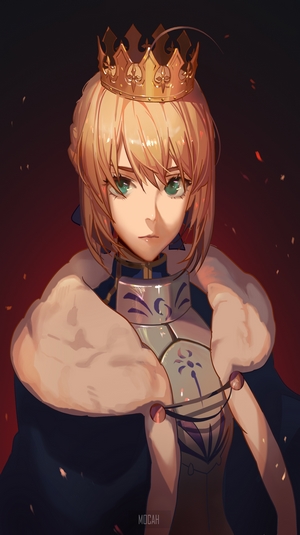 Saber Artoria Pendragon from Fate series wearing a crown