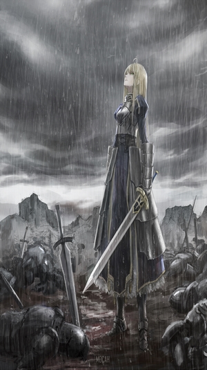 Arturia Pendragon in Rainy Battlefield from Fate Series