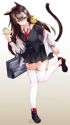 Anime cat girl with a bird on her shoulder