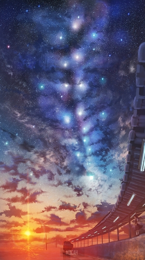 Starlit Sky Over Sunset Train Station