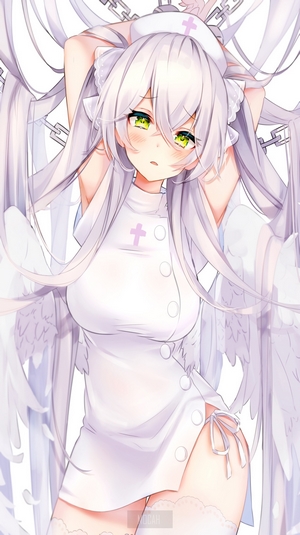 Anime Girl with White Hair and Angel Wings