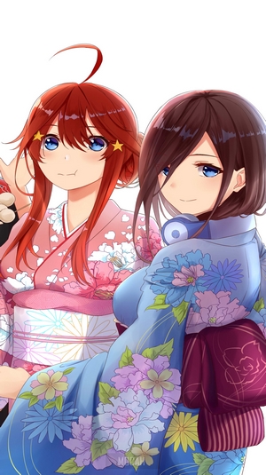 Nakano Miku and Nakano Itsuki from The Quintessential Quintuplets in Kimonos