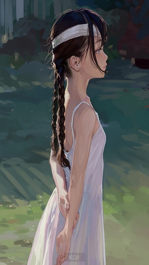 Anime girl with braided hair and white dress