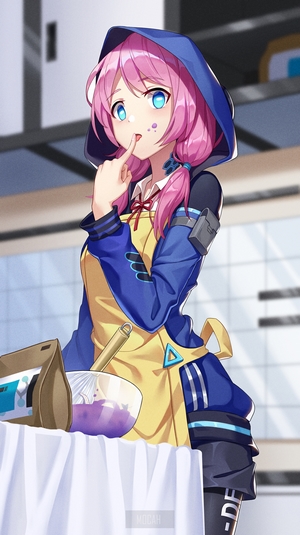 Anime girl with pink hair baking