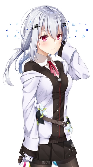 Anime girl with white hair and red eyes