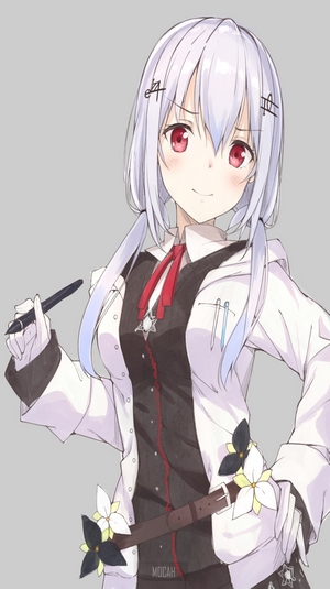 Anime girl with white hair and red eyes
