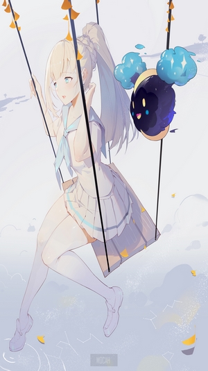 Anime girl and creature on a swing