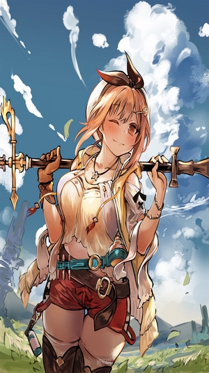 Anime girl with a staff and a wink