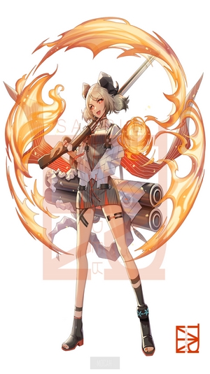 Anime girl with rifle and fire effects