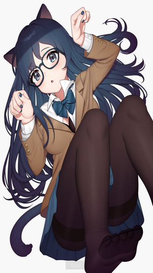 Anime girl with cat ears and glasses