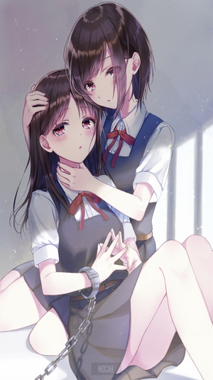 Tender Moment Between Two Anime Girls in Uniform