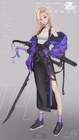 Anime girl with combat knife and guns