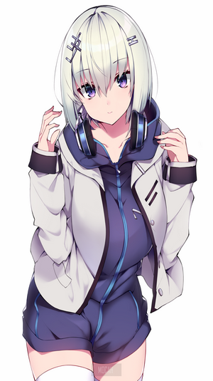 Anime girl with headphones and hoodie