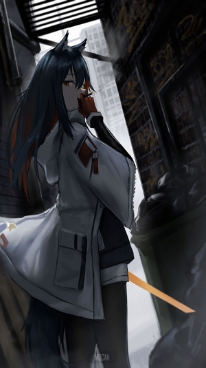 Anime girl from Arknights in an alley