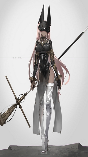 Futuristic Anime Girl with Spear and Long Ears