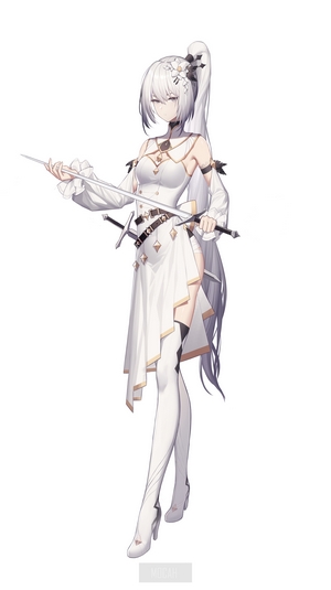 Anime girl with white hair and swords
