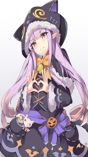 Anime girl with cat ears and Halloween costume