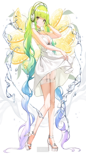 Anime girl with headphones and lemon slices