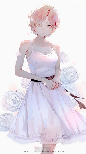 Anime girl in white dress with roses
