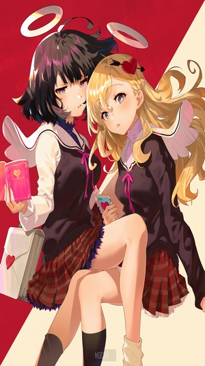 Two anime girls with halos and wings