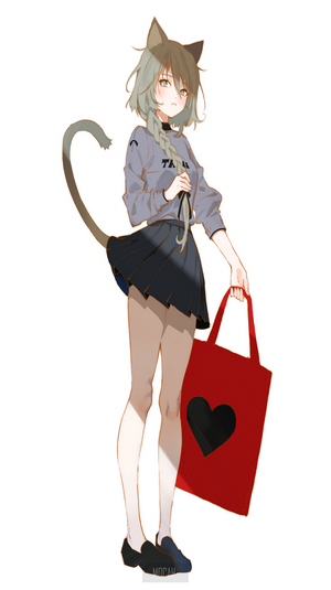Anime cat girl with a red heart tote bag