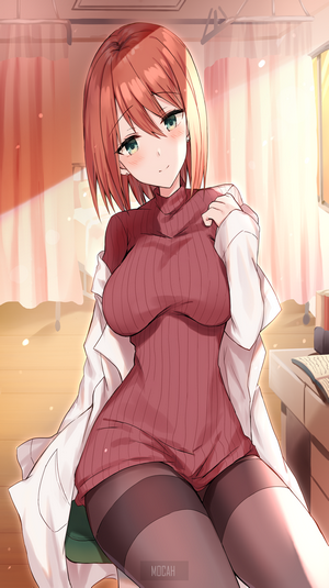 Anime girl in a red dress and lab coat