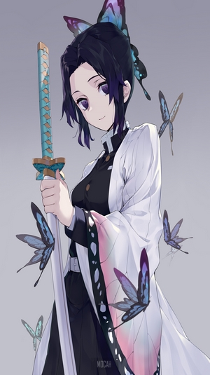 anime girl, Kimetsu no Yaiba, Kochou Shinobu, black hair, katana ...