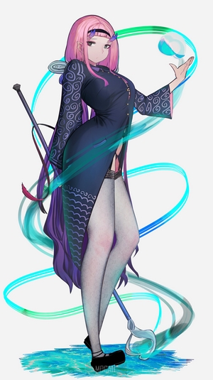 Anime girl with pink hair and staff