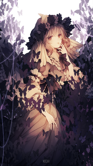 Anime girl surrounded by butterflies