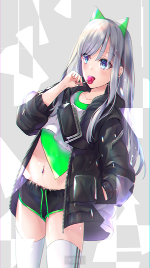 Anime Girl with Silver Hair and Lollipop