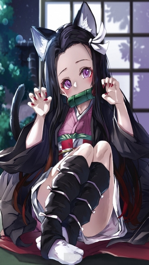 Nezuko Kamado from Demon Slayer catgirl
