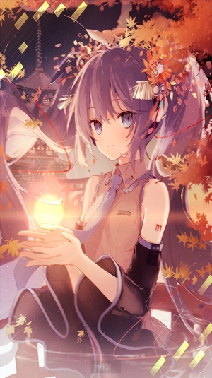 Hatsune Miku in Autumn with Japanese Pagoda