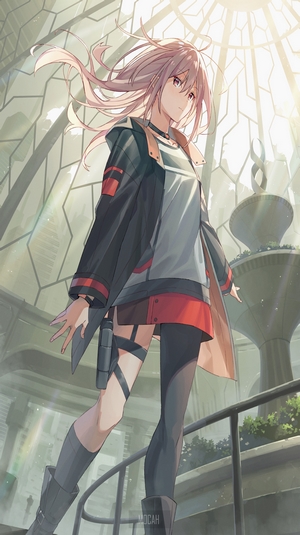 Anime girl with pink hair in tactical gear