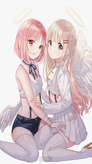Two anime girls with wings and halos