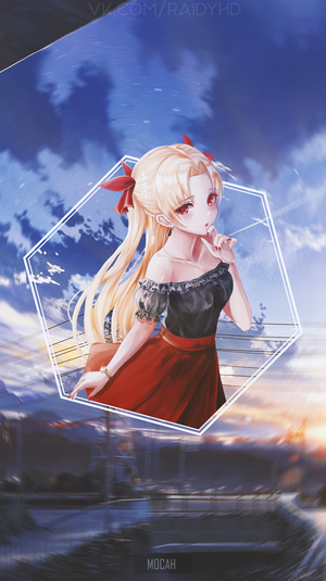 Anime girl with blonde hair and red dress