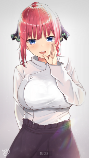 Anime girl with pink hair in chef uniform