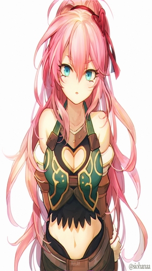 Anime girl with pink hair and blue eyes