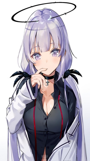 Anime girl with purple hair and halo