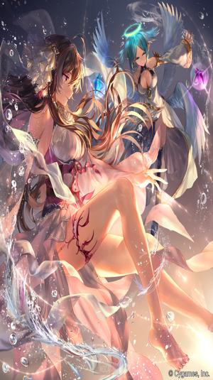 Anime girls with wings in water
