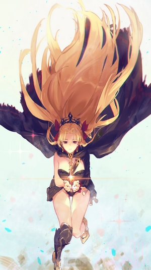 Anime girl with blonde hair holding a glowing key