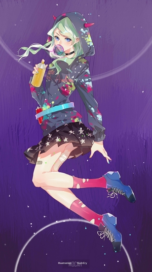 Anime girl with spray can and bubble gum
